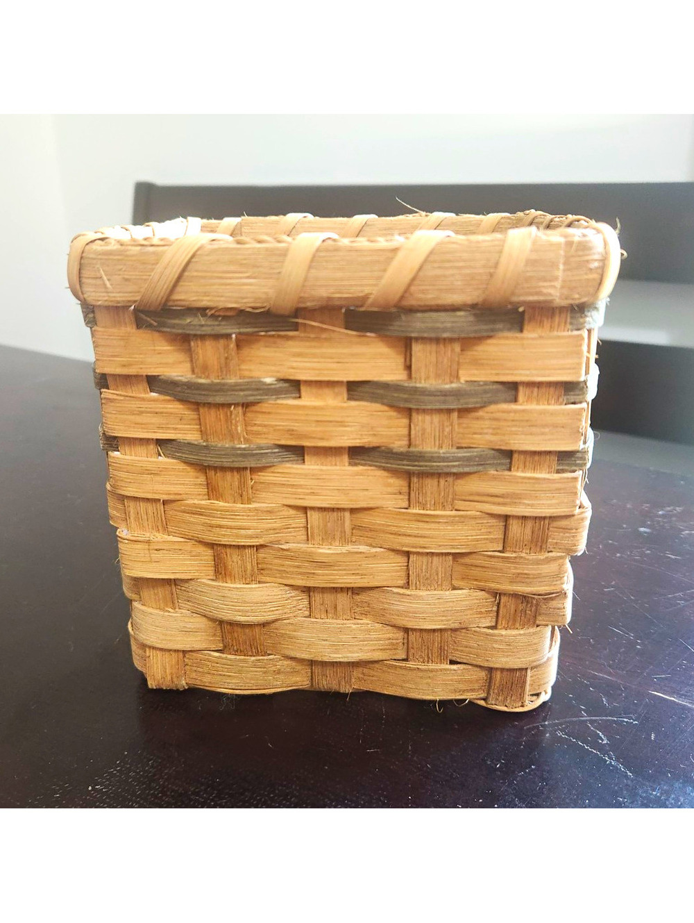 Small Square Beige Wicker Basket, Rustic Basket Weave, Non-Lidded Decor
